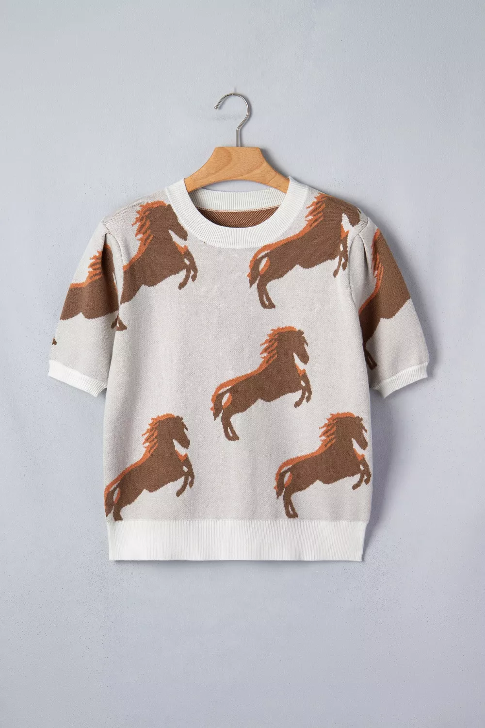 Western Horse Short Puff Sleeve Sweater, image 4