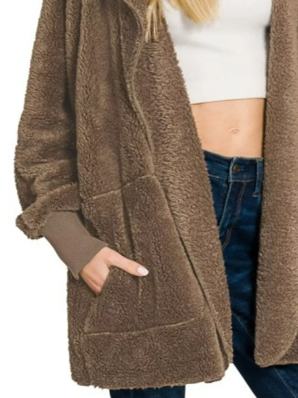 Hooded Faux Fur Jacket with Pockets, image 2