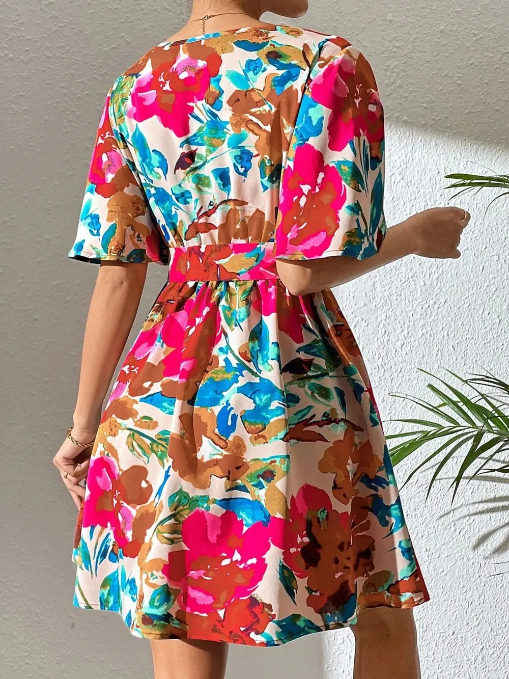 Printed Surplice Short Sleeve Mini Dress, image 6