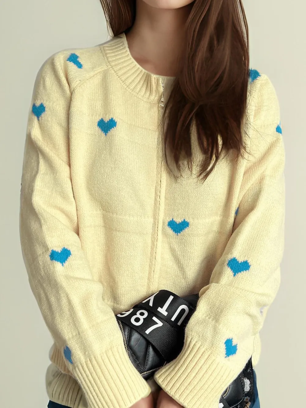 Heart Round Neck Zip Up Cardigan, image 26