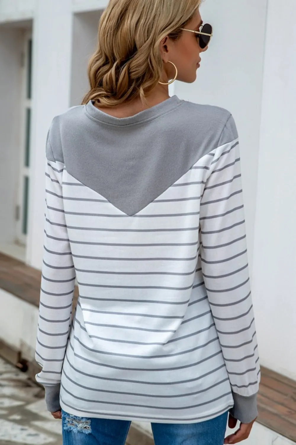 Striped Round Neck Long Sleeve T-Shirt, image 20