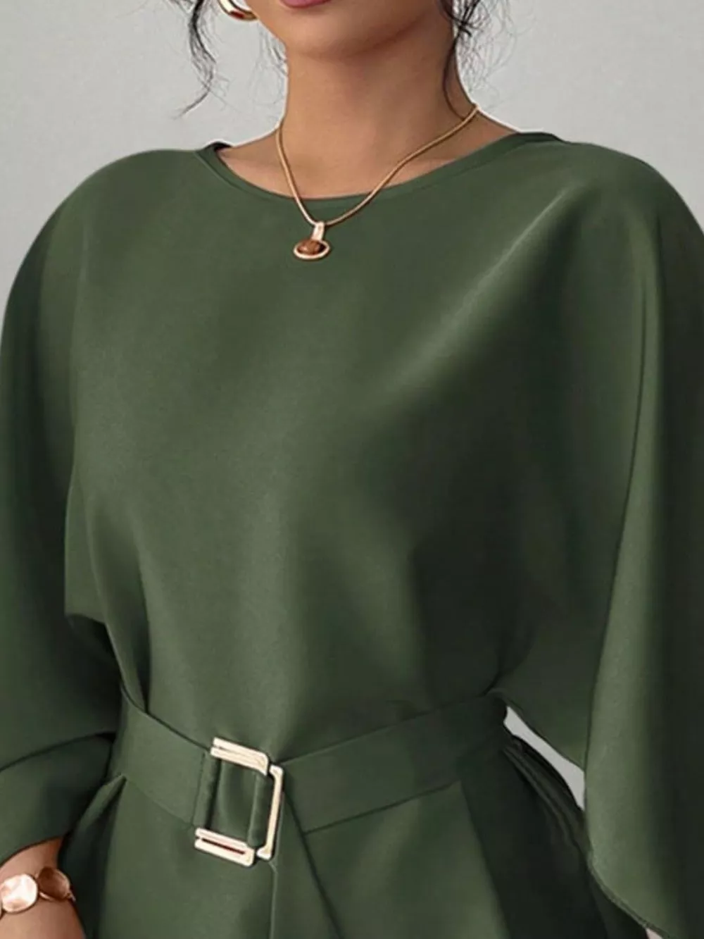 Round Neck Belt Batwing Sleeve Blouse, image 17