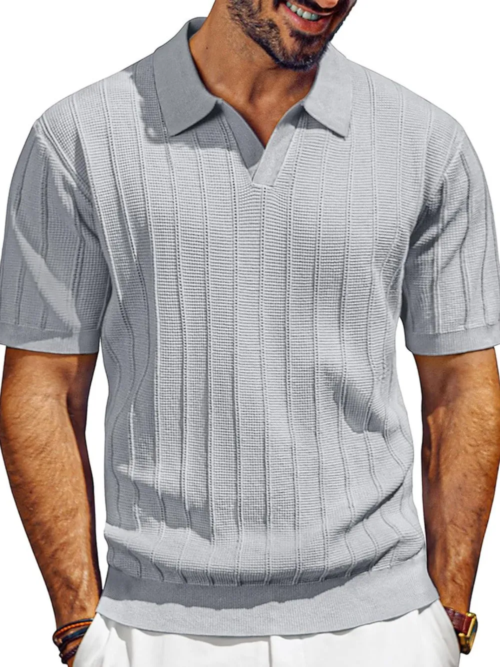 Men's Full Size Textured Collared Neck Short Sleeve Polo Plus Size, image 7