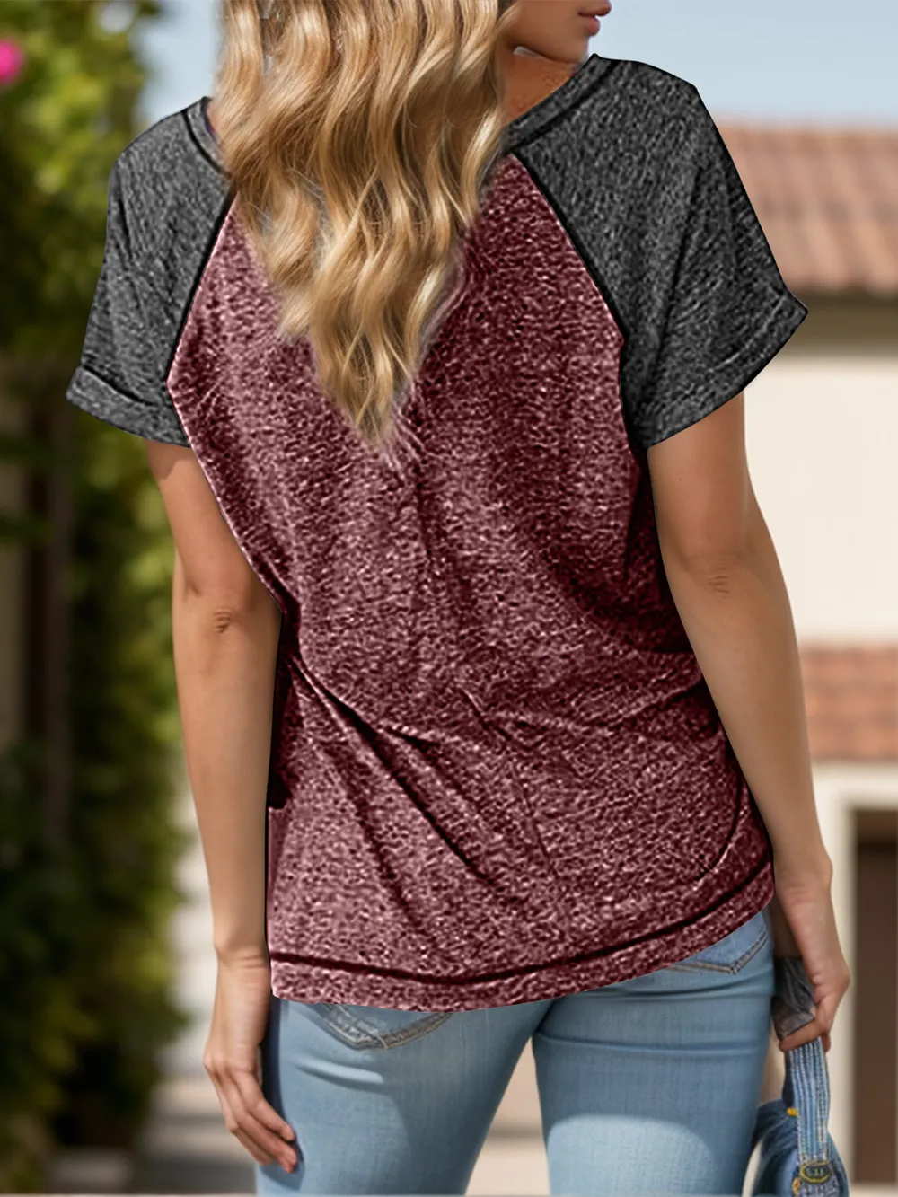 Contrast Notched Short Sleeve T-Shirt, image 12
