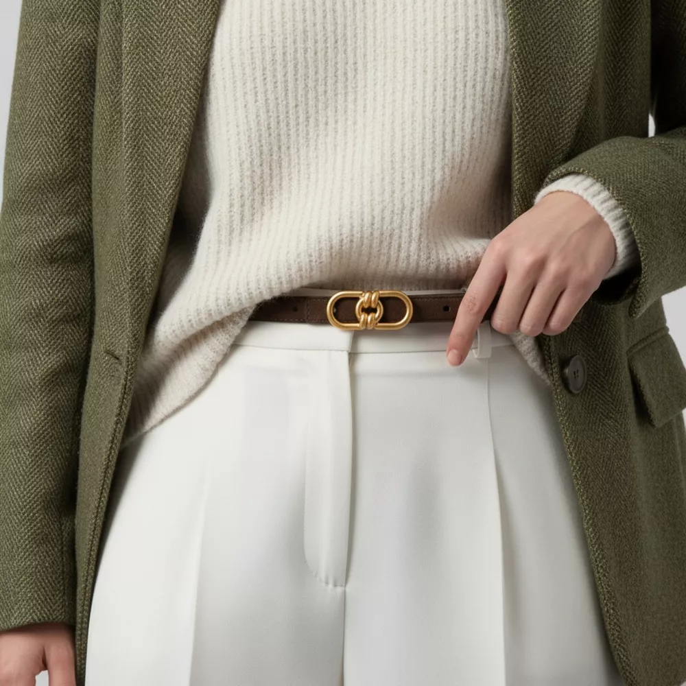 Golden Buckle Leather Belt, image 2