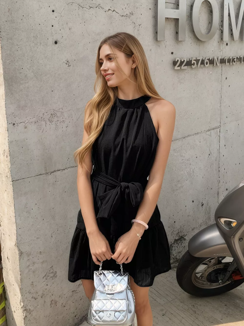 Sleeveless Tie Waist Mini Dress, image 4