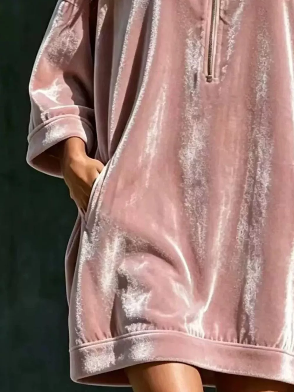 Full Size Half-Zip 3/4 Sleeve Hoodie Dress Plus Size, image 7