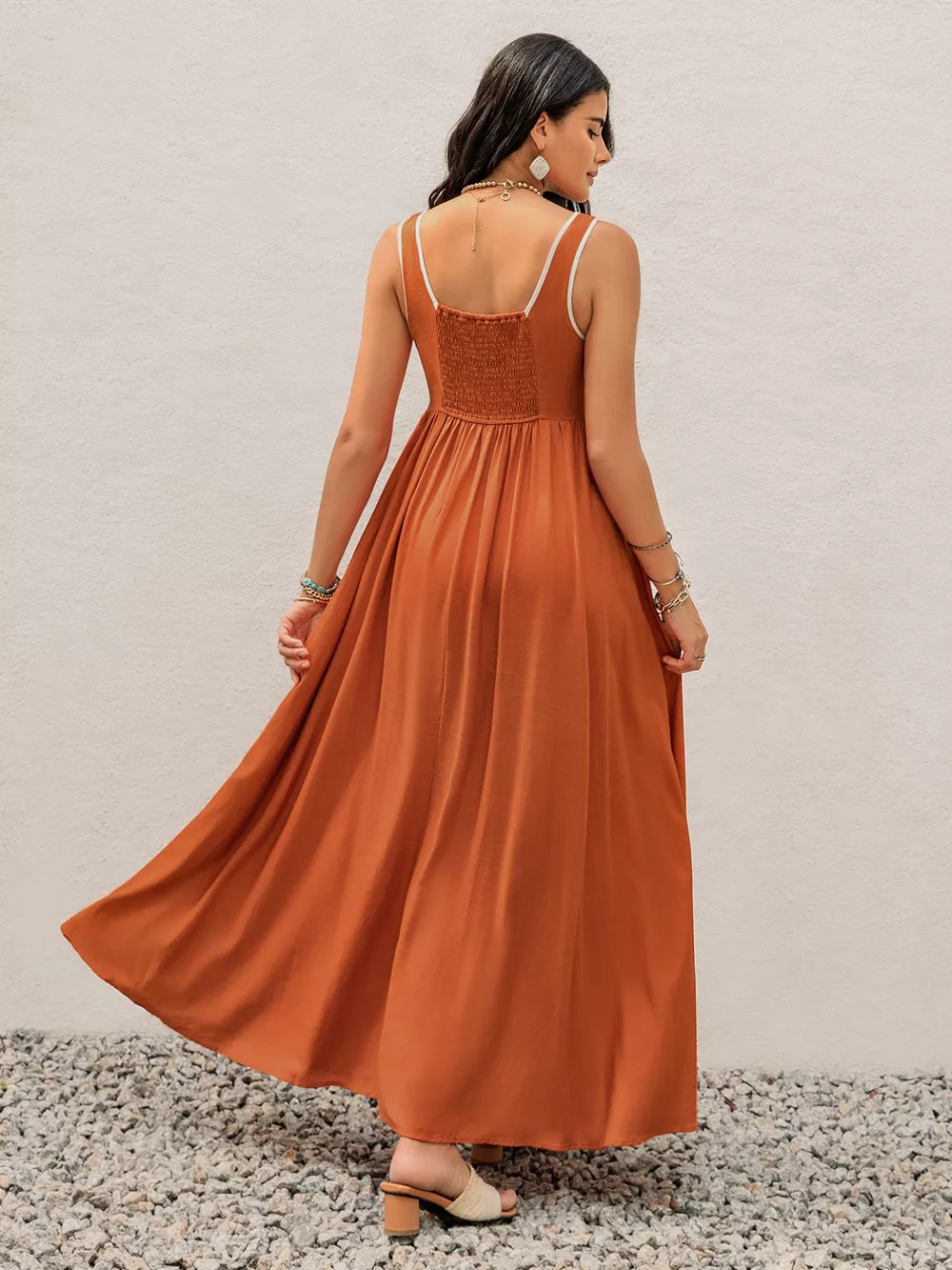 Contrast Trim Lace-Up Maxi Tank Dress, image 6