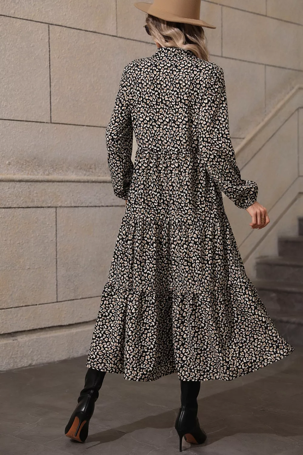 Leopard Notched Balloon Sleeve Dress, image 2