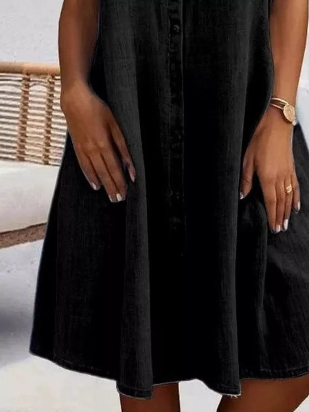 Full Size Button-Front Short Sleeve Denim Dress Plus Size, image 8