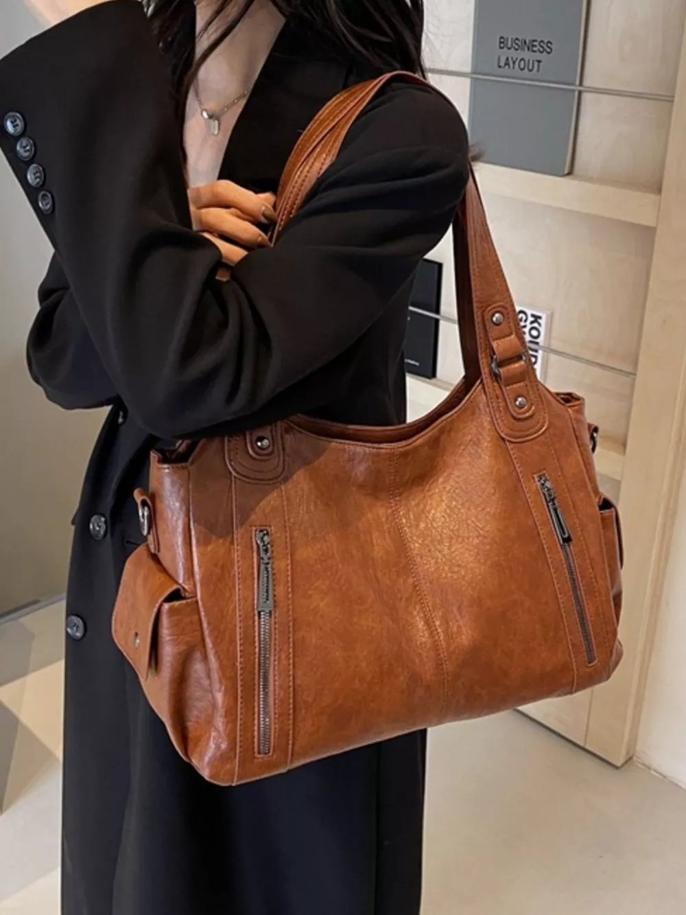 Vintage Style Zipper Front Handbag, image 5