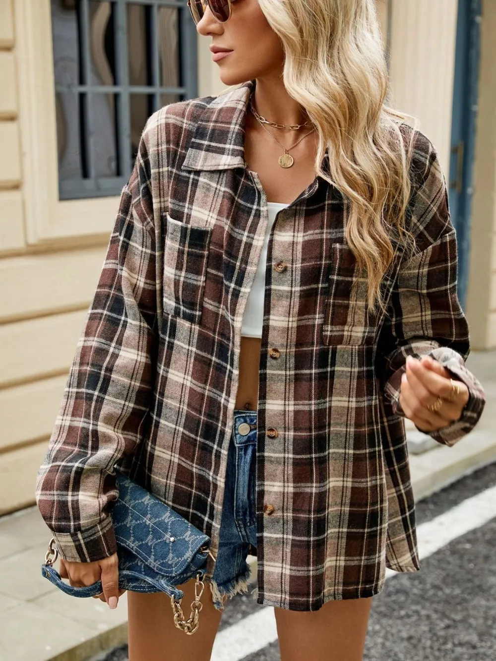 Plaid Collared Neck Long Sleeve Shirt, image 24