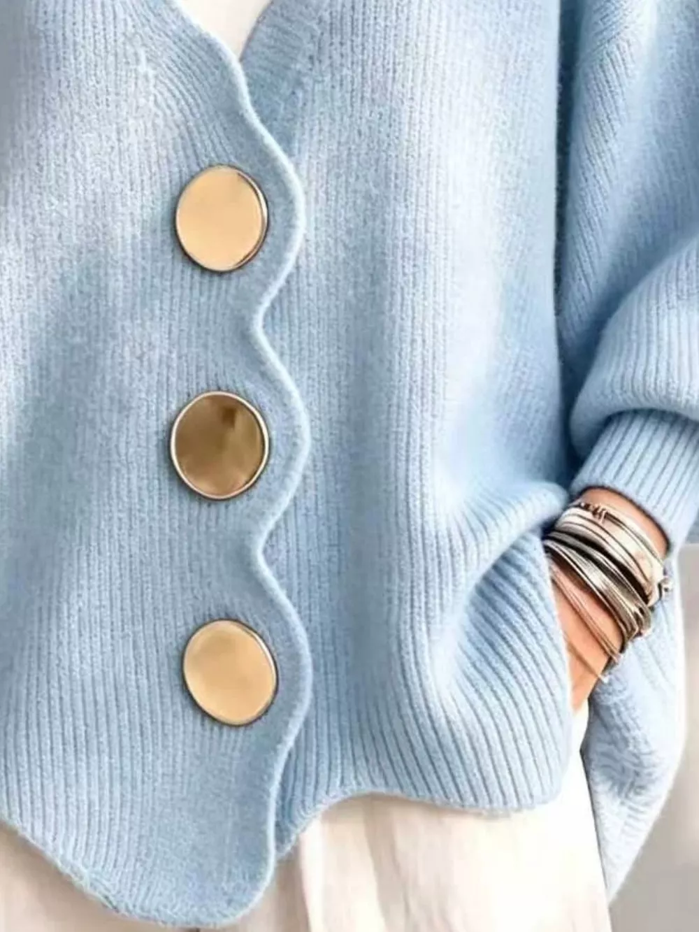 Full Size Scalloped-Edge Oversized Button-Down Cardigan Plus Size, image 9