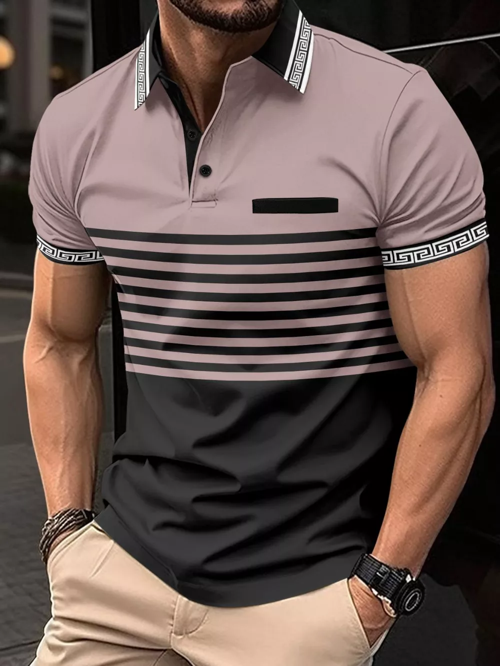 Men's Full Size Striped Collared Neck Short Sleeve Polo Plus Size, image 4