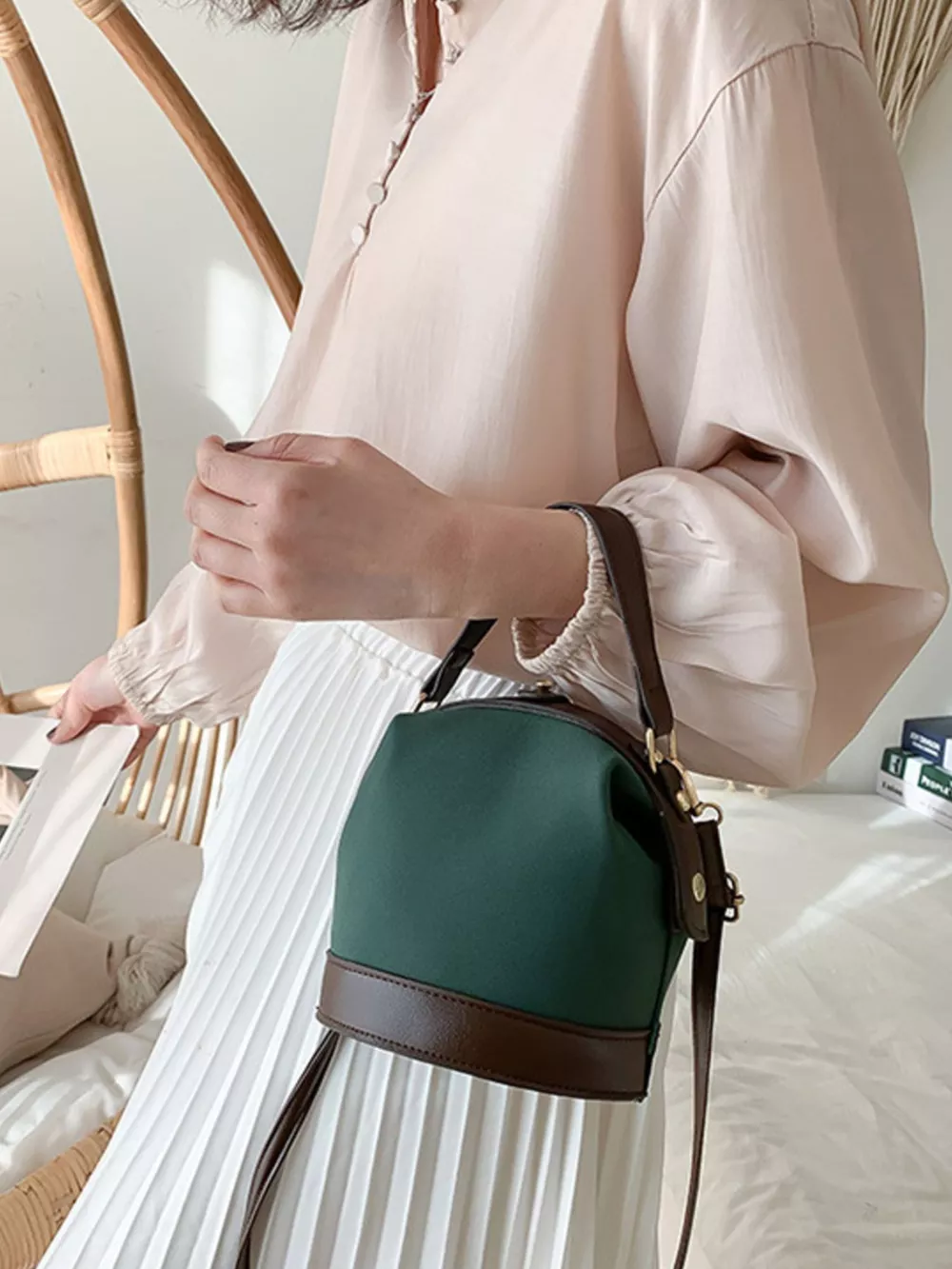 Two-Tone Bucket Crossbody Bag, image 7