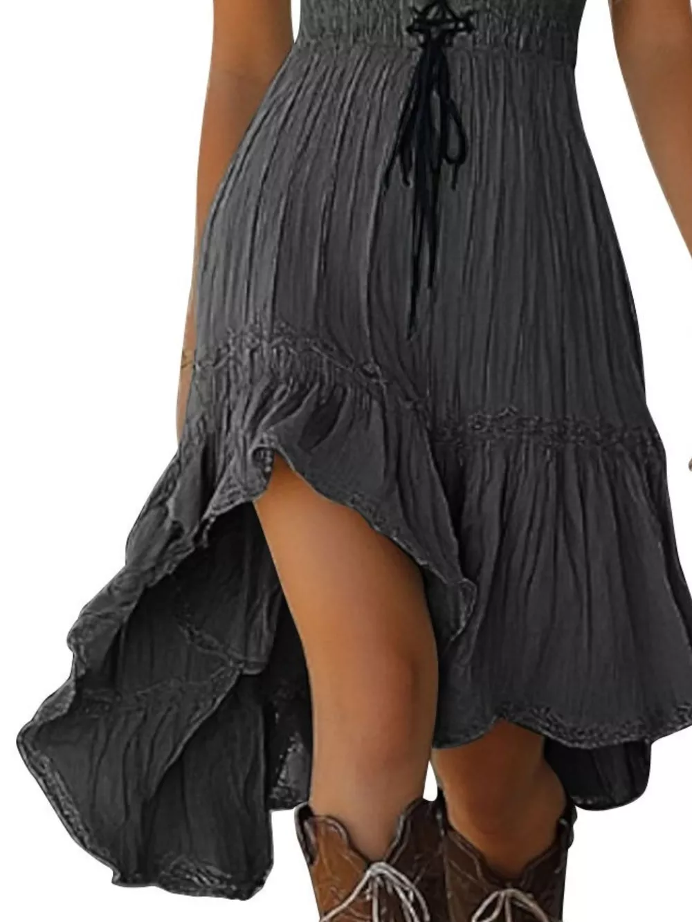 Lace-Up Front High-Low Ruffle Hem Dress, image 14