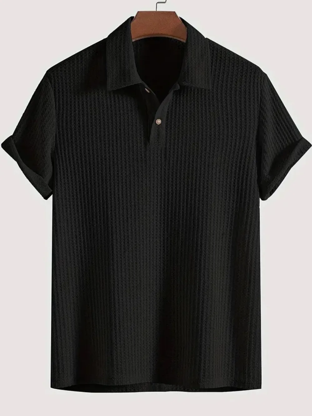 Men's Waffle-Knit Collared Neck Short Sleeve Polo, image 8