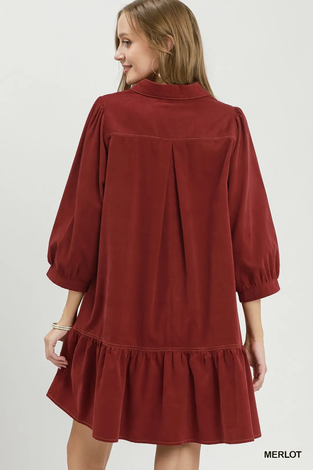 Corduroy Contrast Trim Tiered Babydoll Dress, image 3