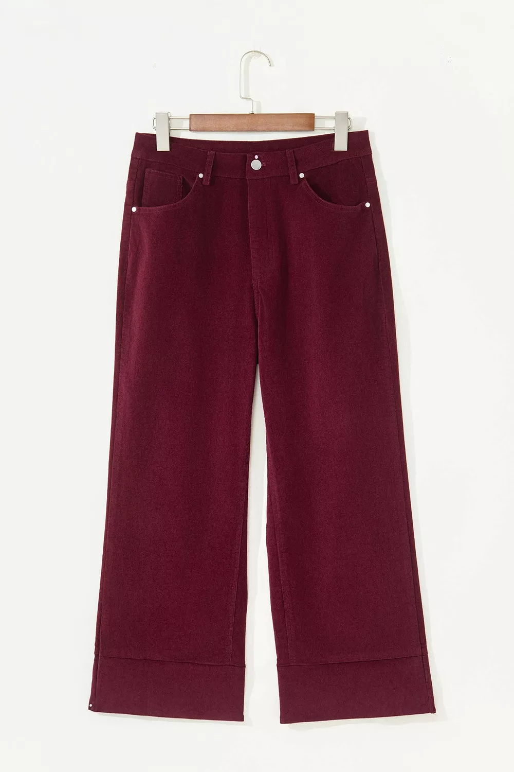 Corduroy Solid Color High Waist Wide Leg Pants, image 6