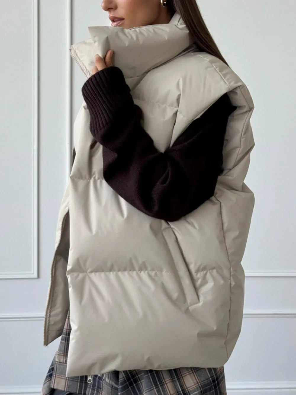 Zip Up Turtleneck Vest Coat, image 3