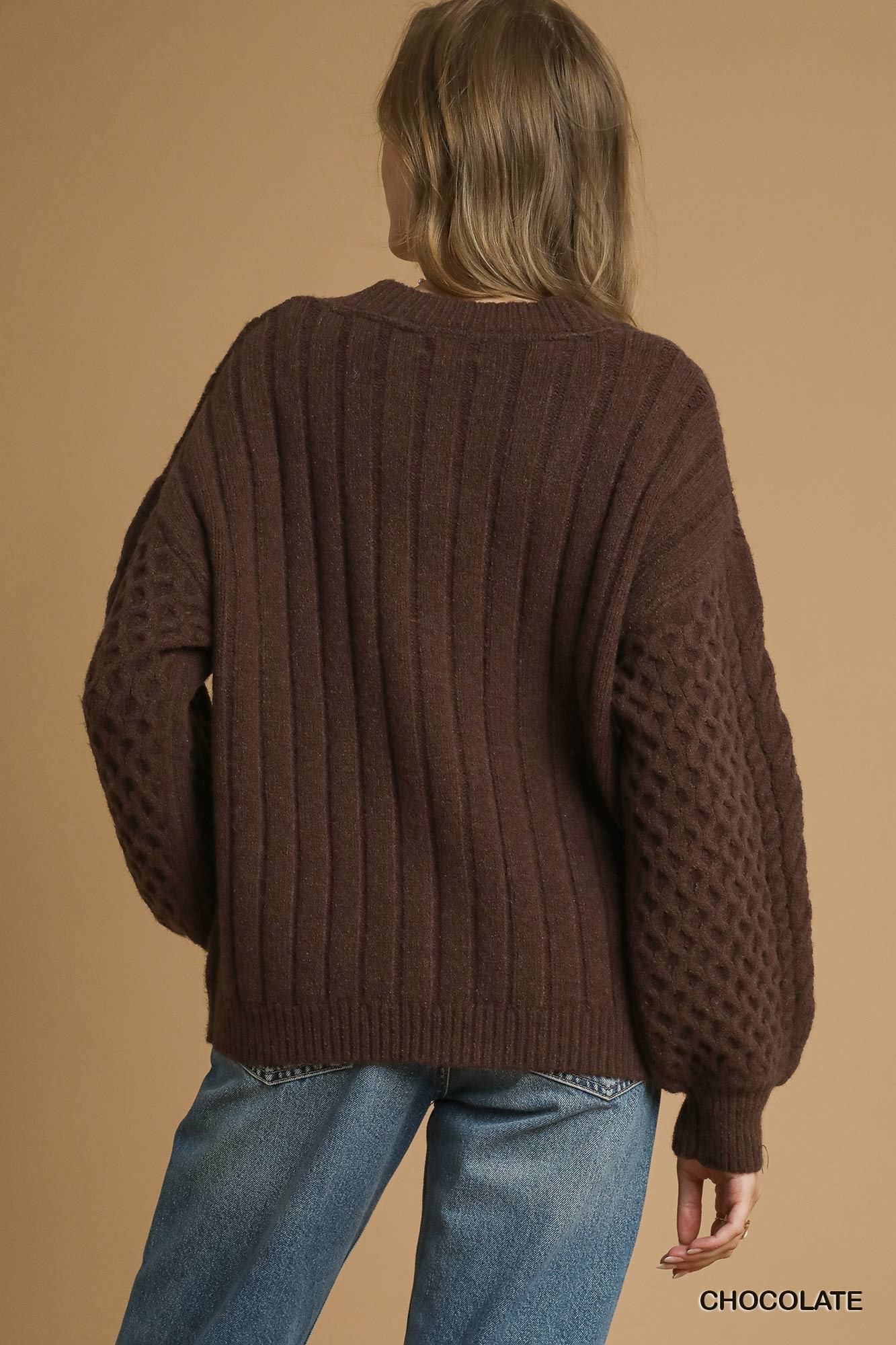 Cable Knit Pearl Button Cardigan, image 3