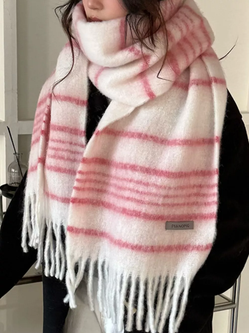 Cozy Striped Fringe Hem Scarf, image 4