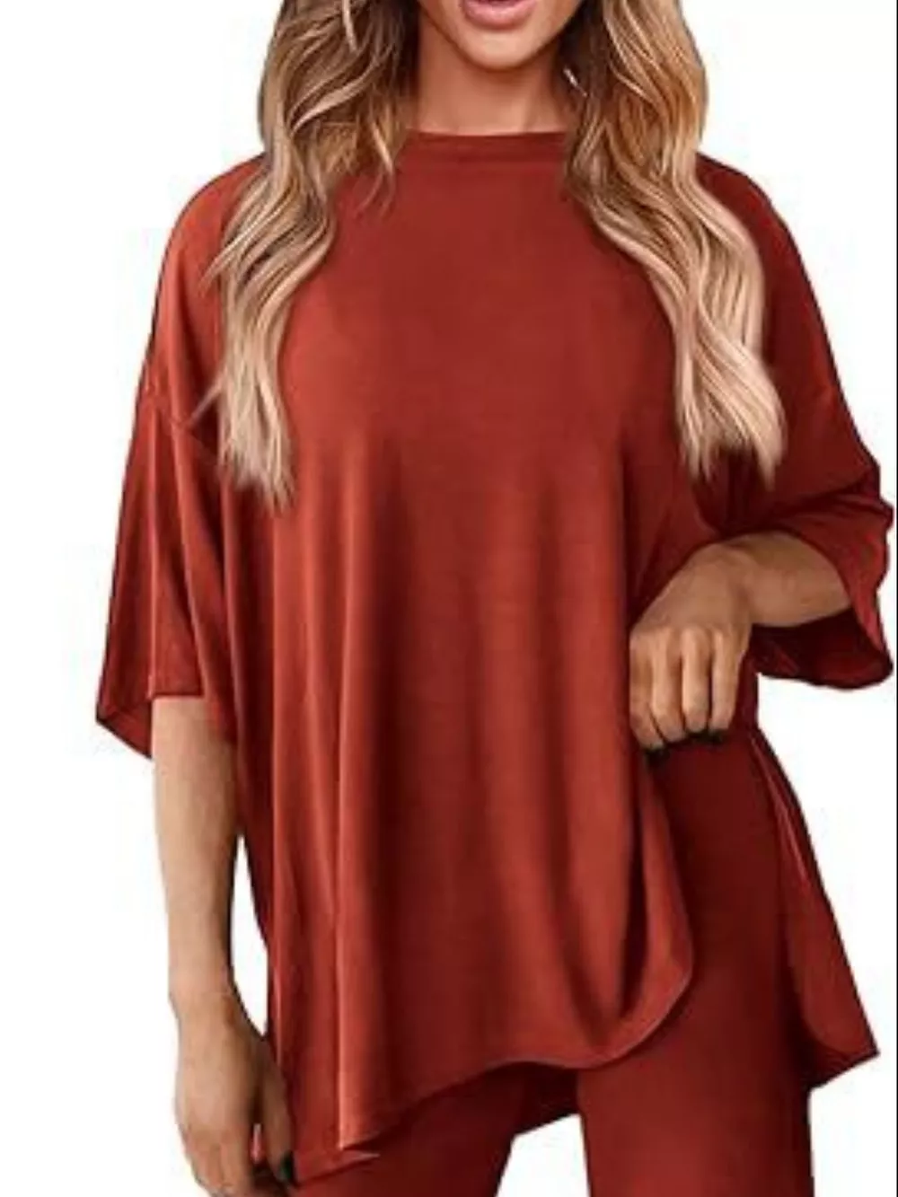 Slit Round Neck Top and Pants Set, image 21