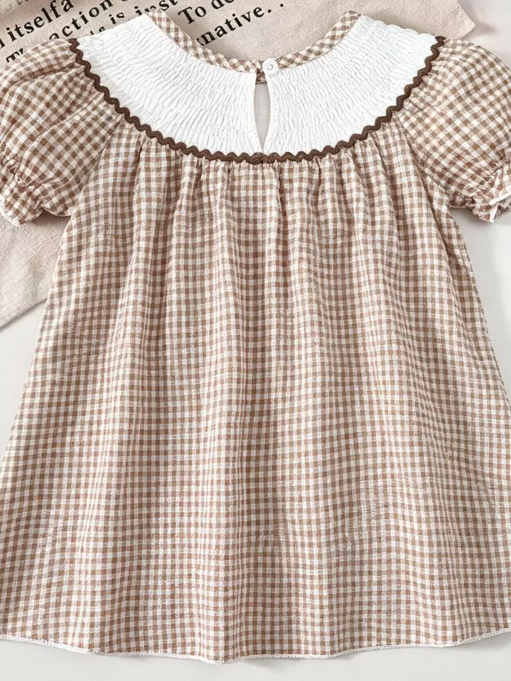 Children's Gingham Football Puff Sleeve Dress, image 6
