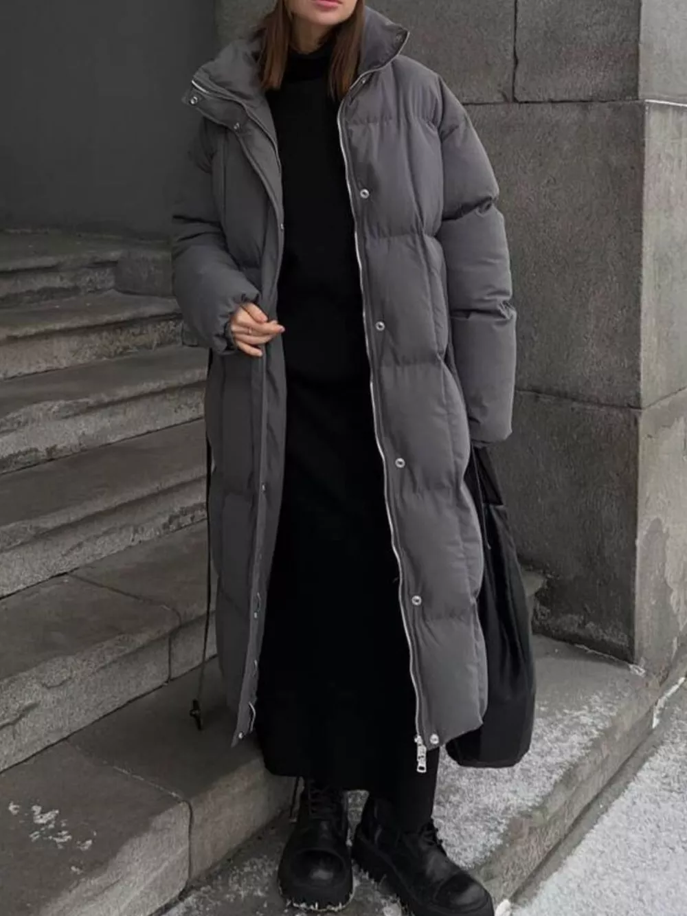 Longline Padded Winter Coat with Belted, image 17