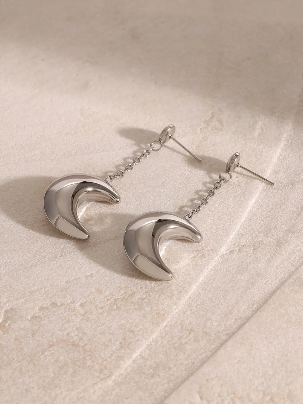 Stainless Steel Moon Dangle Earrings, image 11