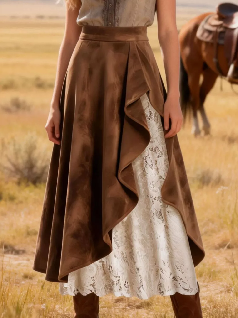 Lace Ruffled Midi Skirt, image 2