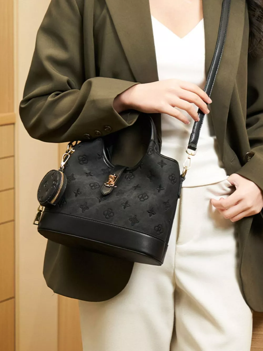 Embossed Crossbody Bag with Detachable Coin Pouch, image 2