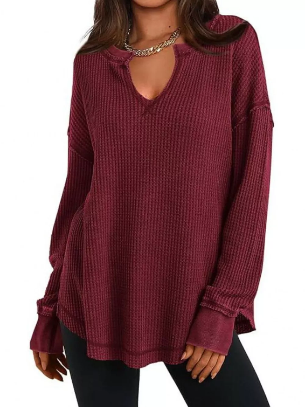 Slit Notched Long Sleeve T-Shirt, image 18