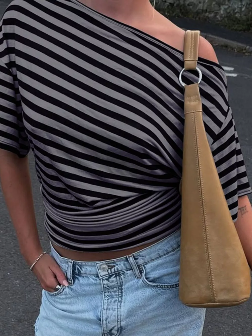 Striped One-Shoulder T-Shirt, image 7