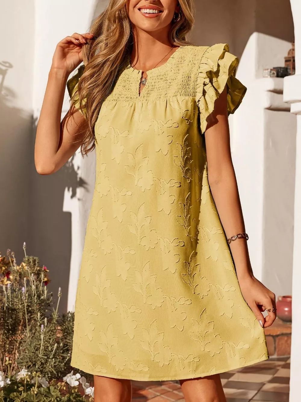 Floral Embossed Ruffle Sleeve Mini Dress, image 26