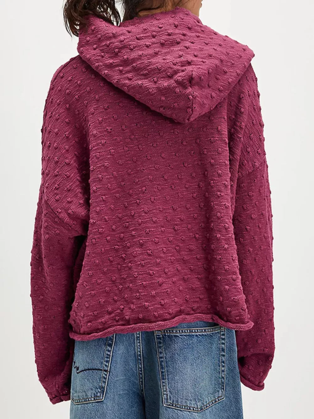 Textured Dot Knit Long Sleeve Hooded Sweater, image 11