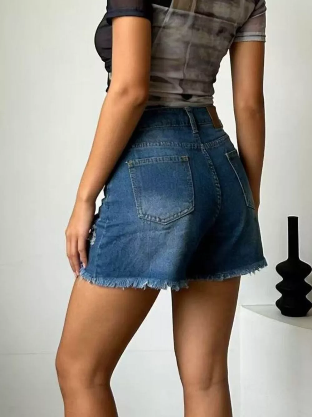 Distressed Frayed Hem Denim Shorts, image 9