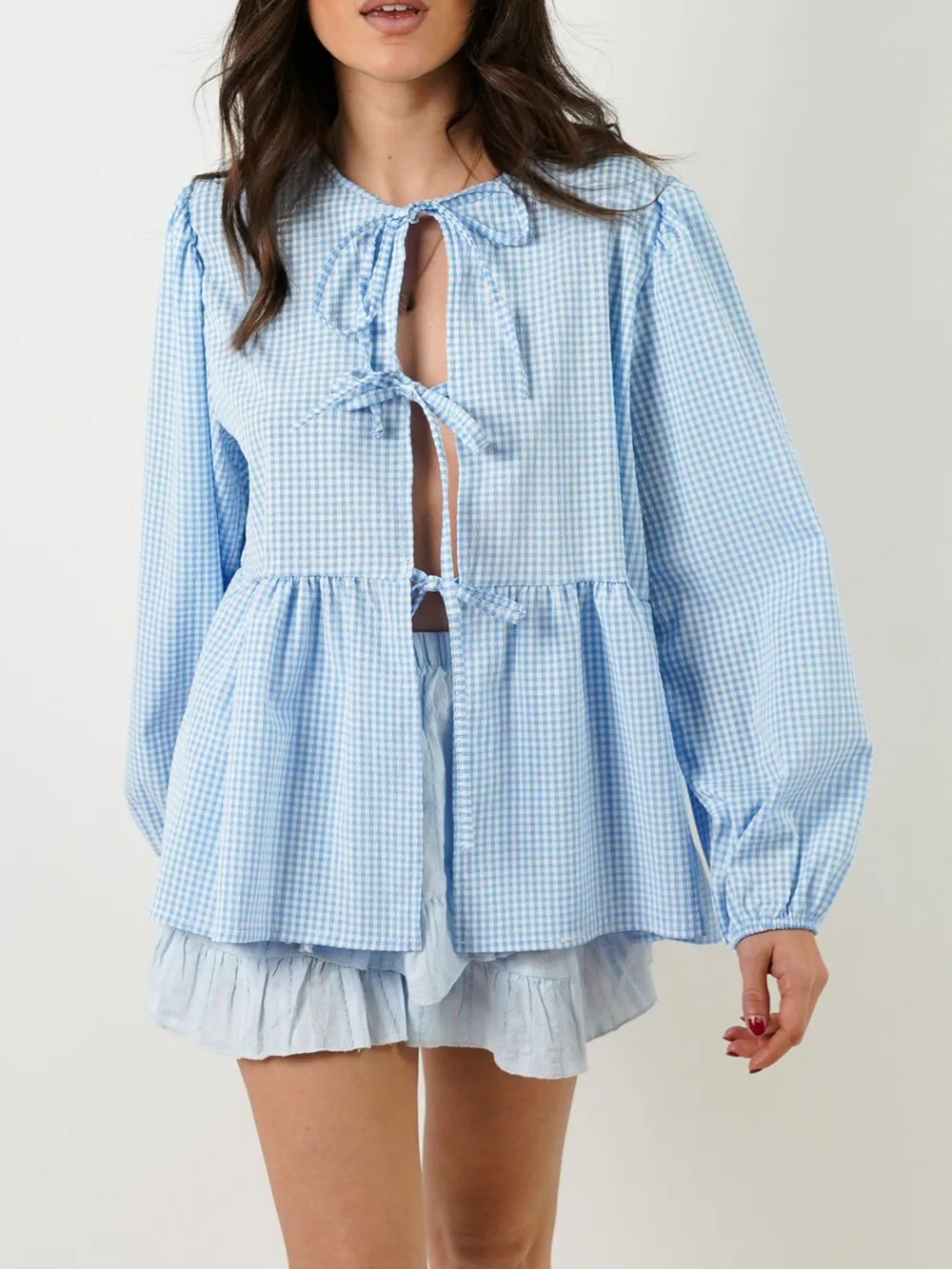Tied Round Neck Long Sleeve Blouse, image 17