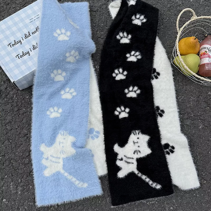 Cute Cat Paw Print Plush Scarf, image 4