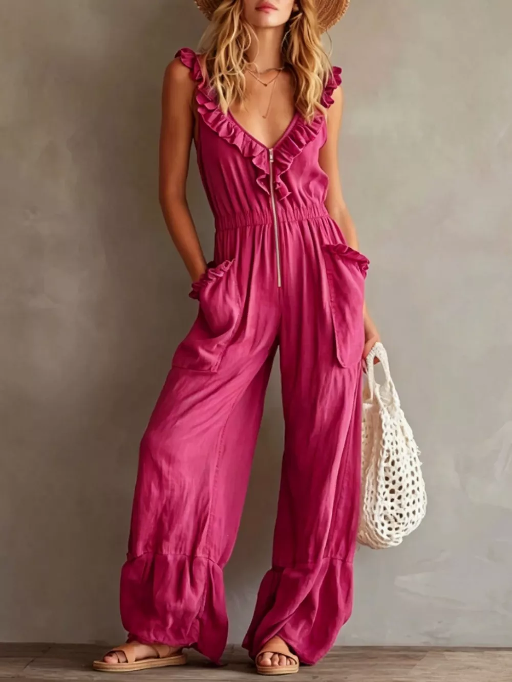 Ruffled V-Neck Wide Leg Jumpsuit, image 11