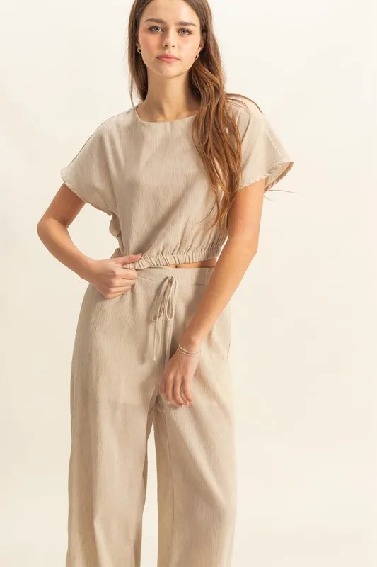 Round Neck Short Sleeve Top and Pants Set, image 2