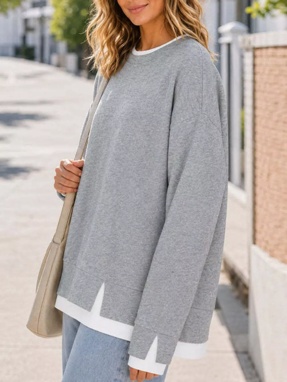 Crewneck Sweatshirt with Contrast Ribbed Trim, image 7