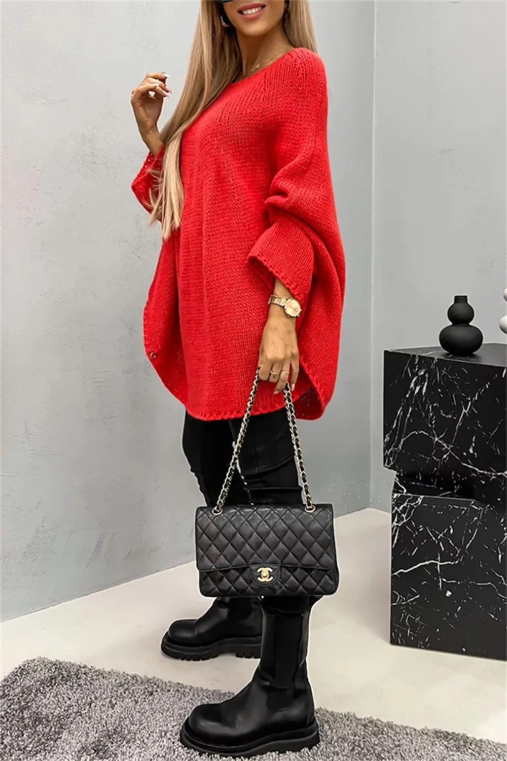 Round Neck Batwing Sleeve Sweater, image 26