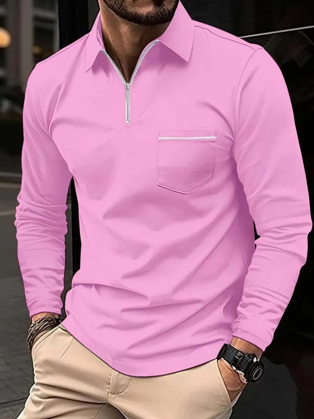Men's Full Size Collared Neck Long Sleeve Polo Plus Size, image 8