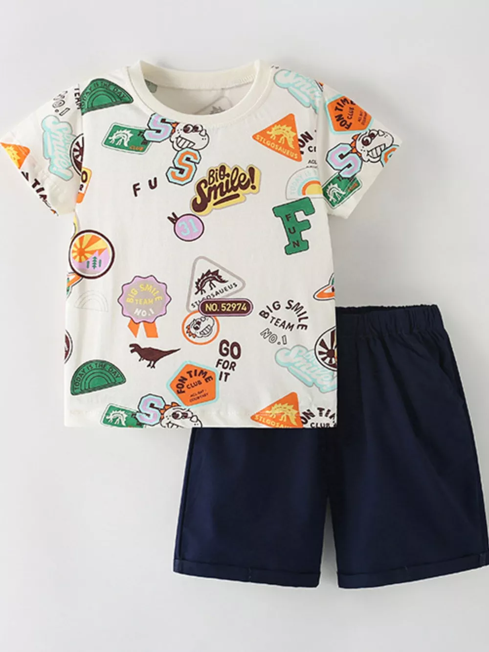 Children's Dinosaur Patch Graphic Tee and Shorts Set, image 2