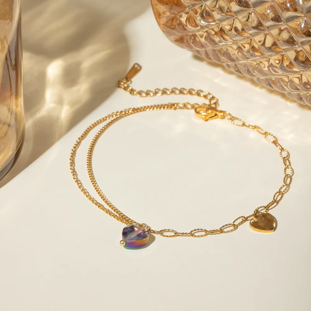 Stainless Steel Synthetic Crystal Heart Anklet Bracelet, image 4