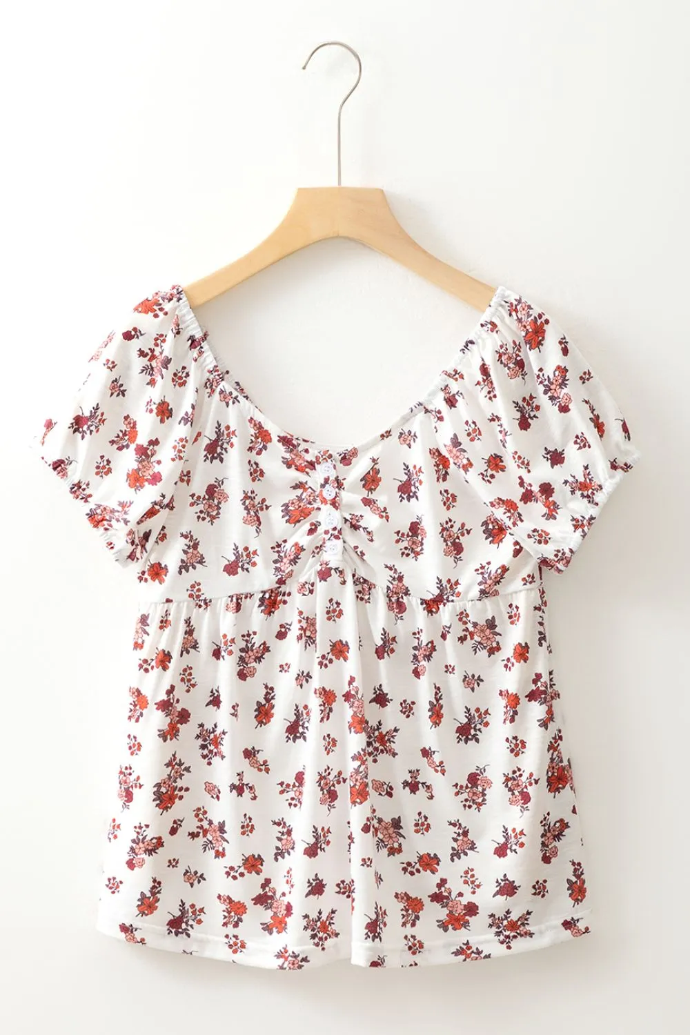 Floral Ruched Cinched Short Sleeve Blouse, image 8