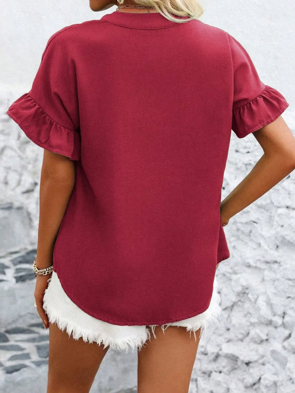 Button Down Ruffled Short Sleeve Shirt, image 32