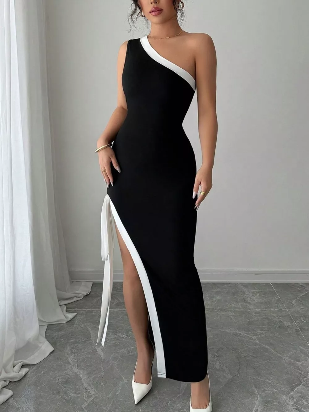 One-Shoulder High Slit Maxi Dress, image 6