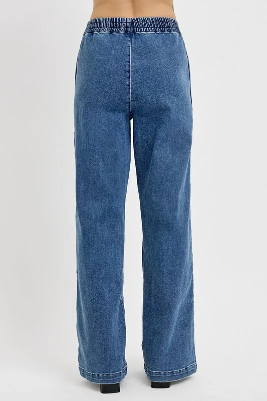 Full Size Elastic Waist Wide Leg Jeans Plus Size, image 3